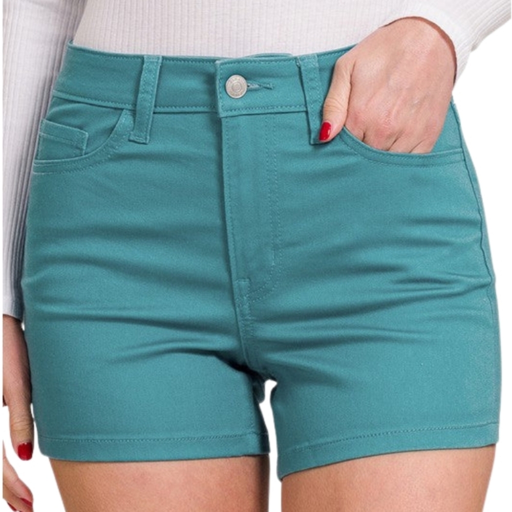 High Rise Jeans Shorts In Dusty Teal